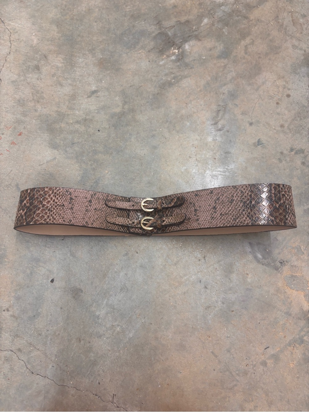 Vintage Y2K Vegan Snakeskin Wide Waist Belt Double Buckle Cinch Belt Large